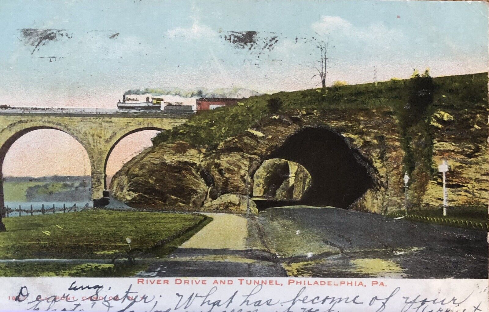 Postcard Vintage River Drive And Tunnel. Philadelphia Pa 1906