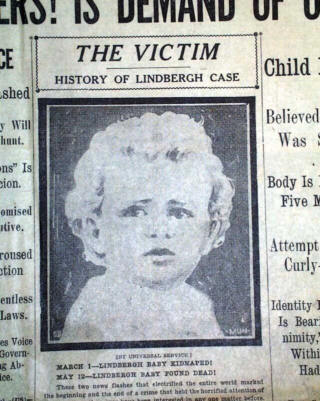 LINDBERGH BABY KIDNAPPING Charles Jr. Found Dead 1st Report 1932 old Newspaper