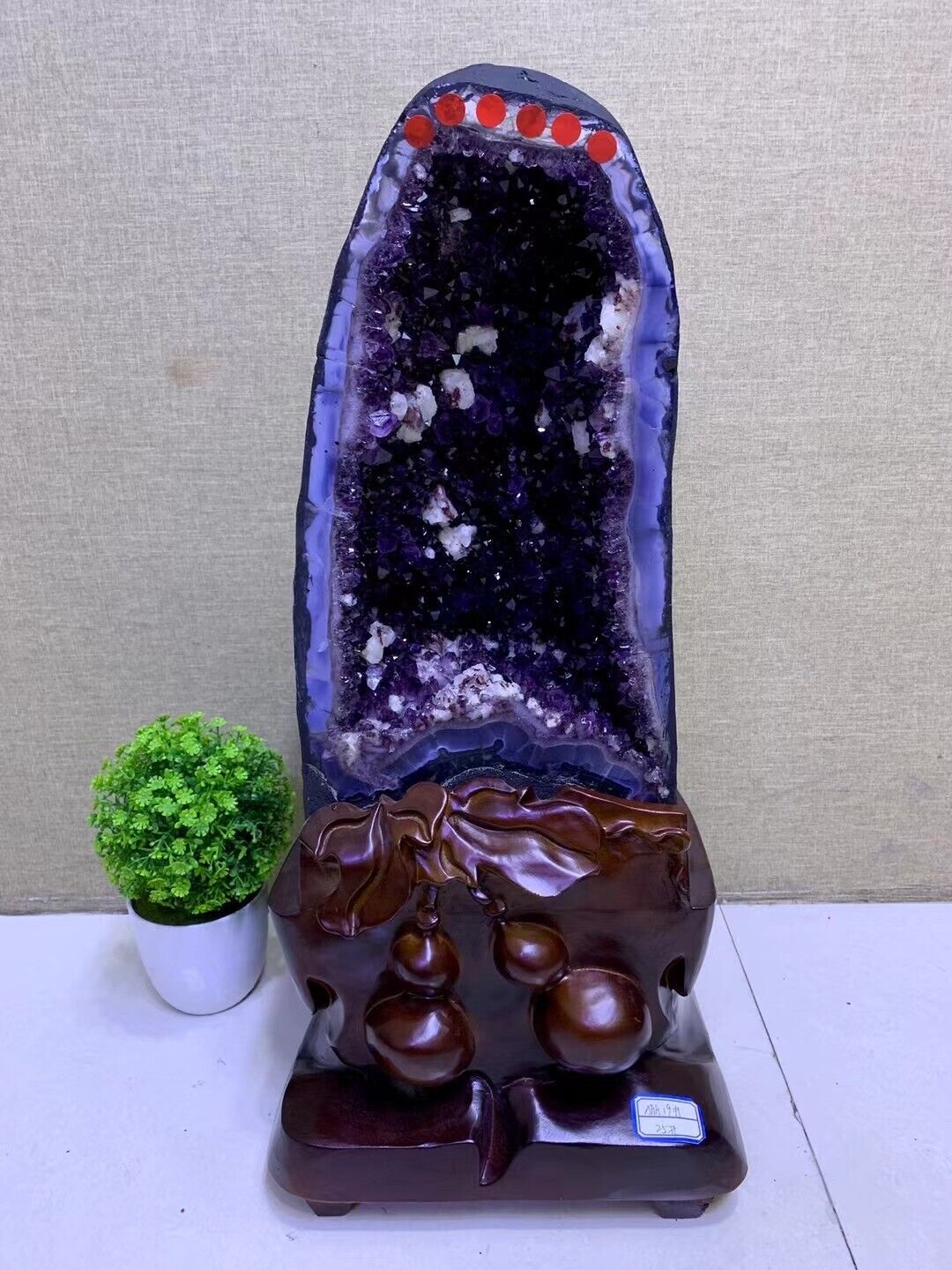 55LB TOP Natural Amethyst geode quartz crystal Furnishing articles+stand
