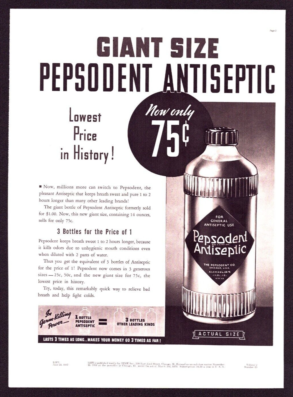 1937 Print Ad Pepsodent Antiseptic Giant Size