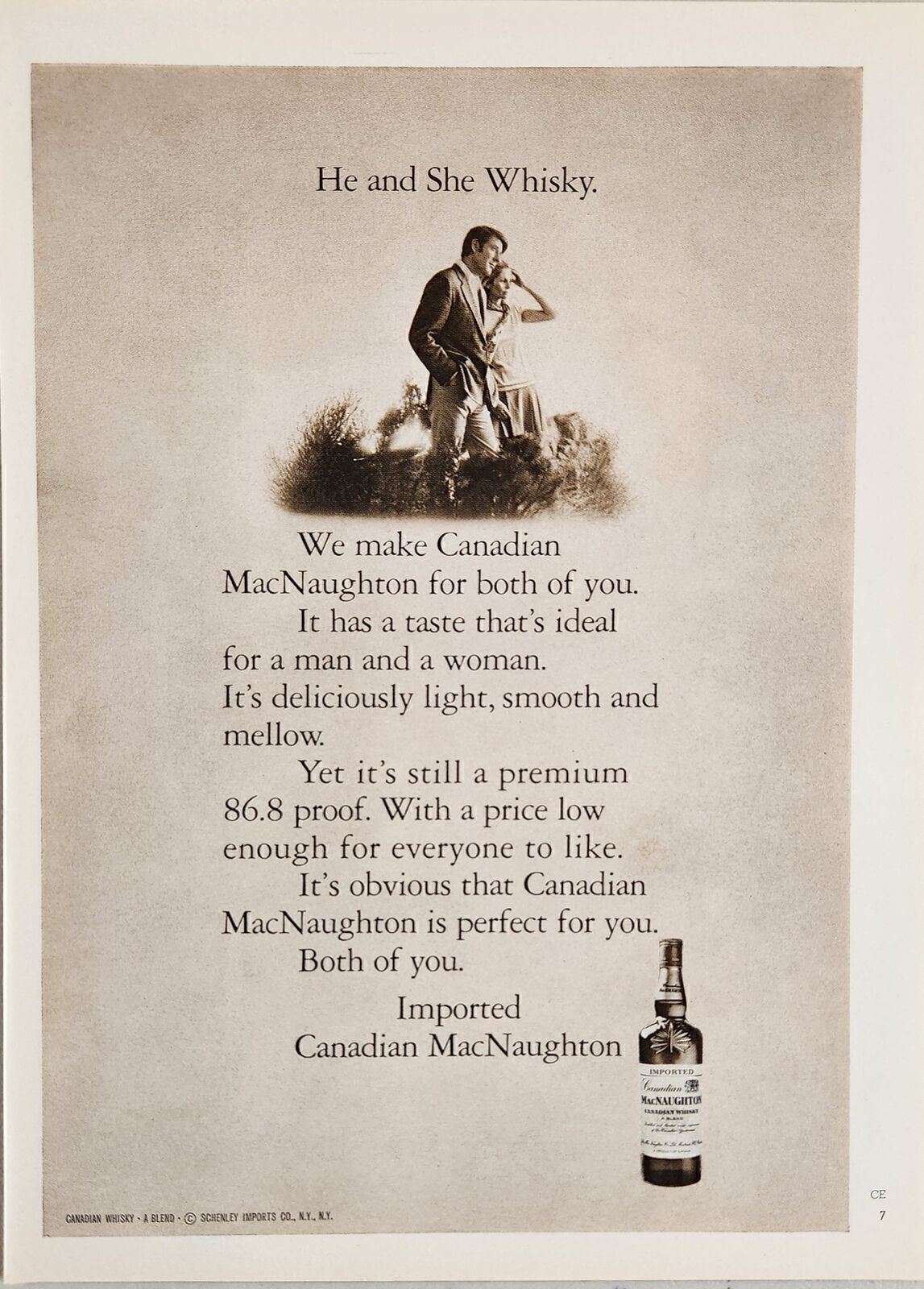 1970 Print Ad MacNAUGHTON Canadian Whiskey Couple in Field Schenley New York,NY