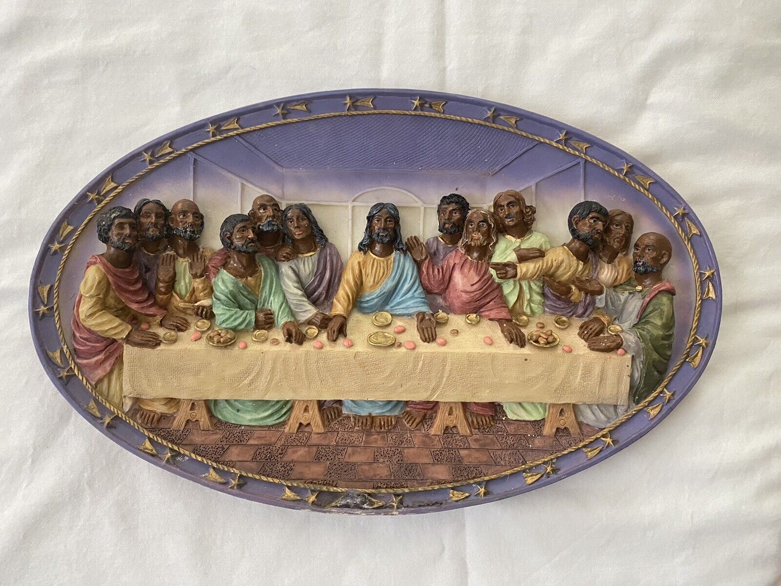 Vintage Oval  The Last Supper 3D Resin Wall Plaque  Art Religious 12” x 8”