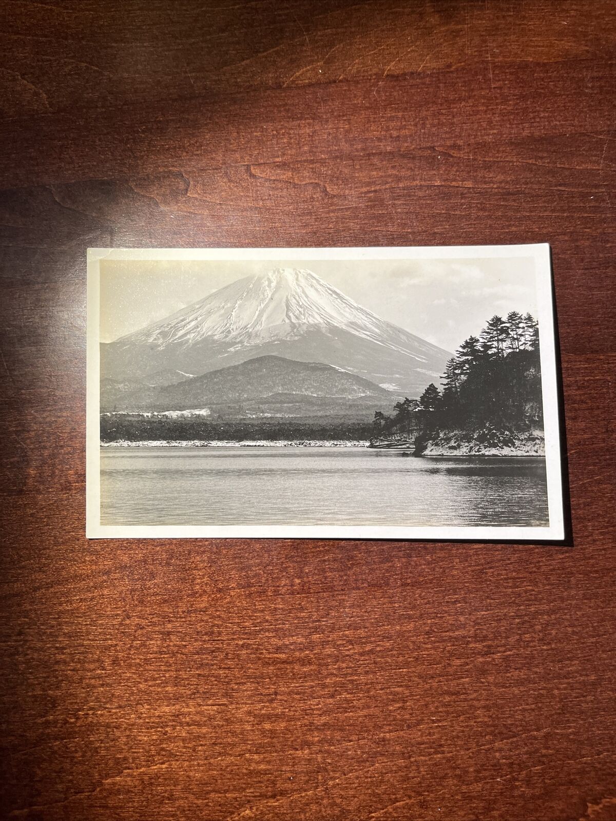 Vintage B&W Photo Mt. Fuji From Lake Shoji