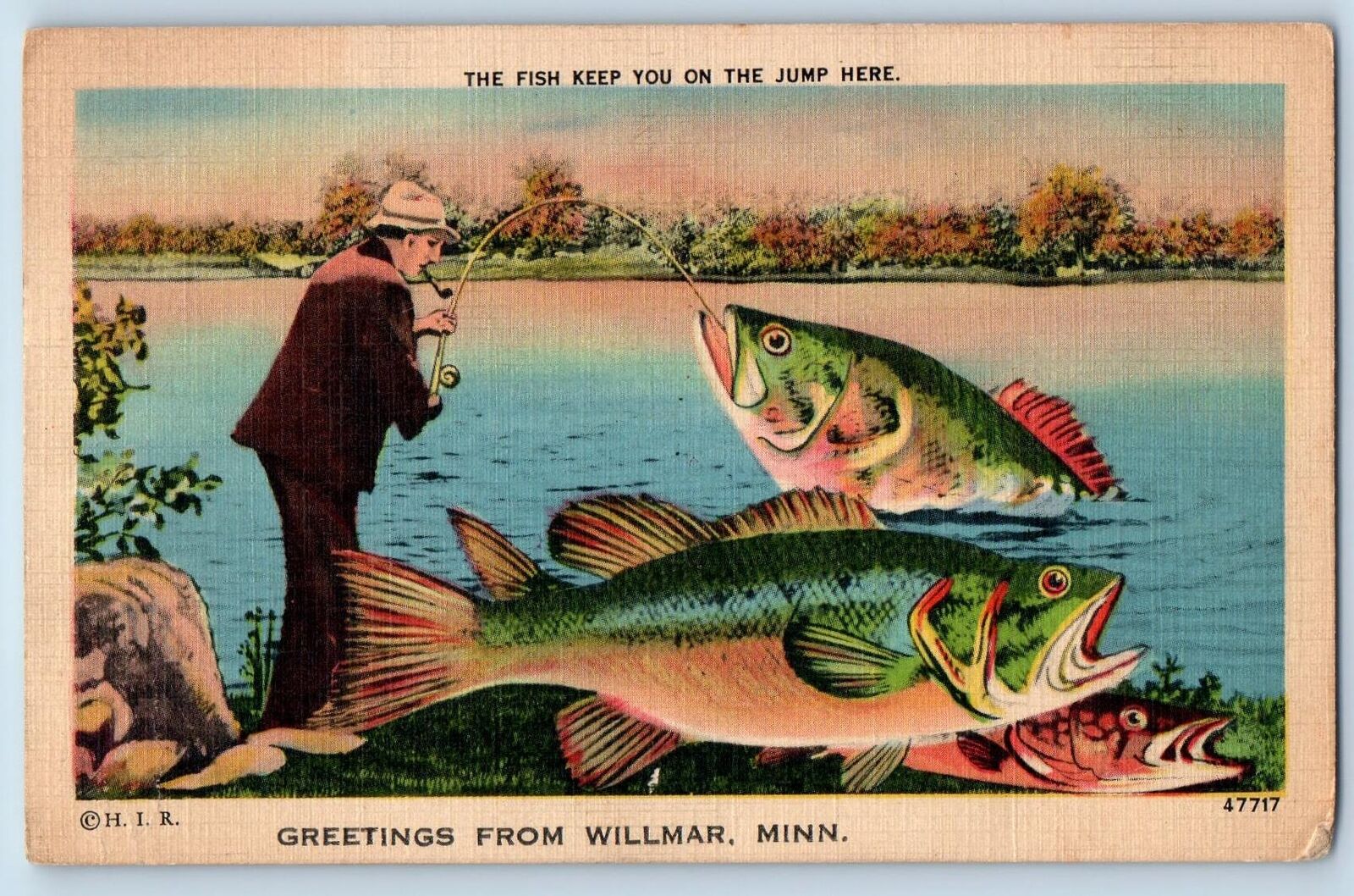 1944 Greetings From Willmar Exaggerated Fishing Minnesota Correspondence Postcar
