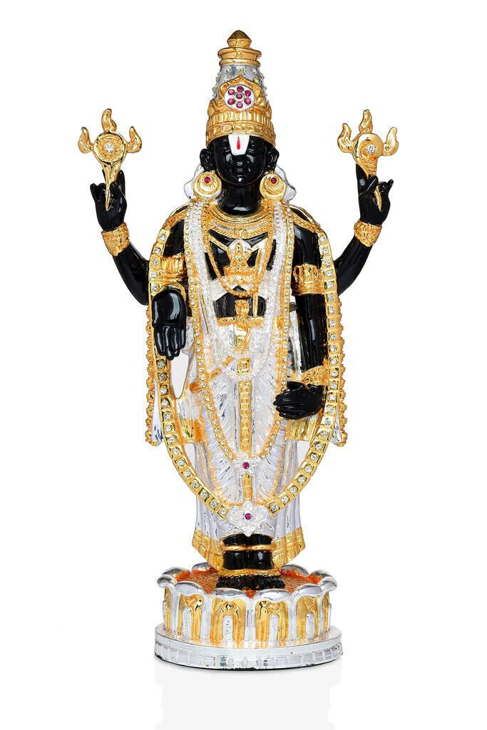 Indian Traditional Gold & Silver Coated Tirupati Balaji Statue For Mandir 32cms