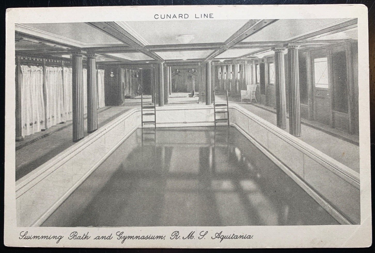 Postcard Swimming Pool Gymnasium RMS AQUITANIA Cunard Ocean Liner
