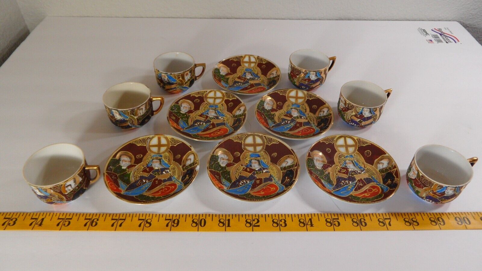 Satsuma Moriage Japanese Tea Set VTG Hand Painted Lot of 6 Cups & Under Plates