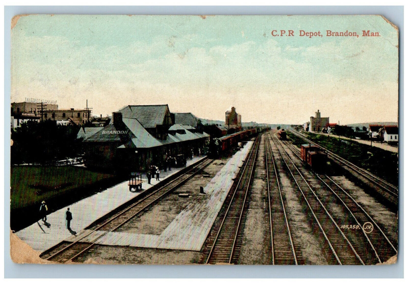 c1910 C.P.R. Depot Brandon Manitoba Canada Antique Train Railway Postcard