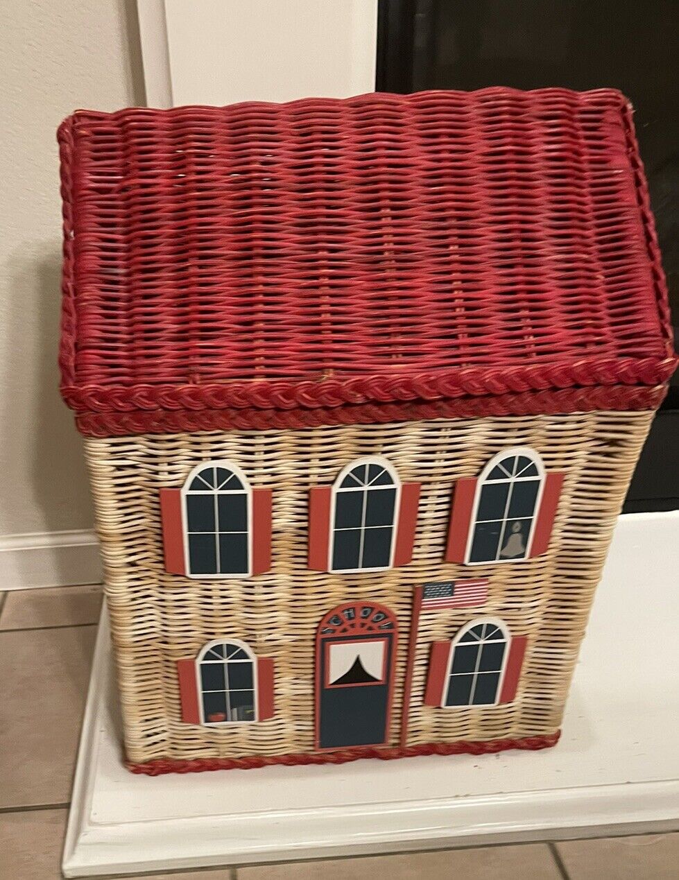 Vintage Wicker Rattan Toy Storage Box Basket Laundry Hamper Ballet School House