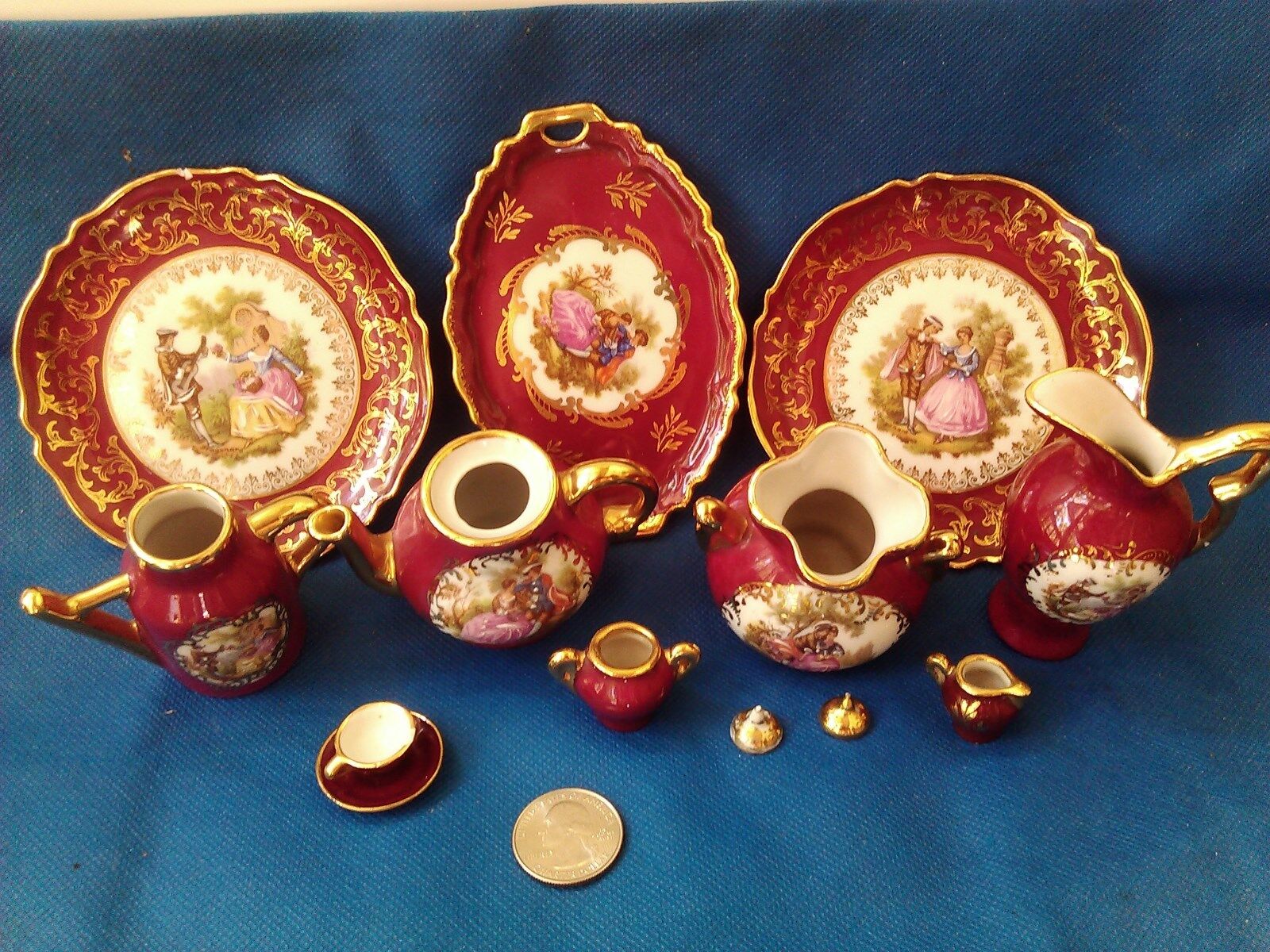 Vintage Limoges France Rehausse Main /Goudeville miniature tea set pitcher lot