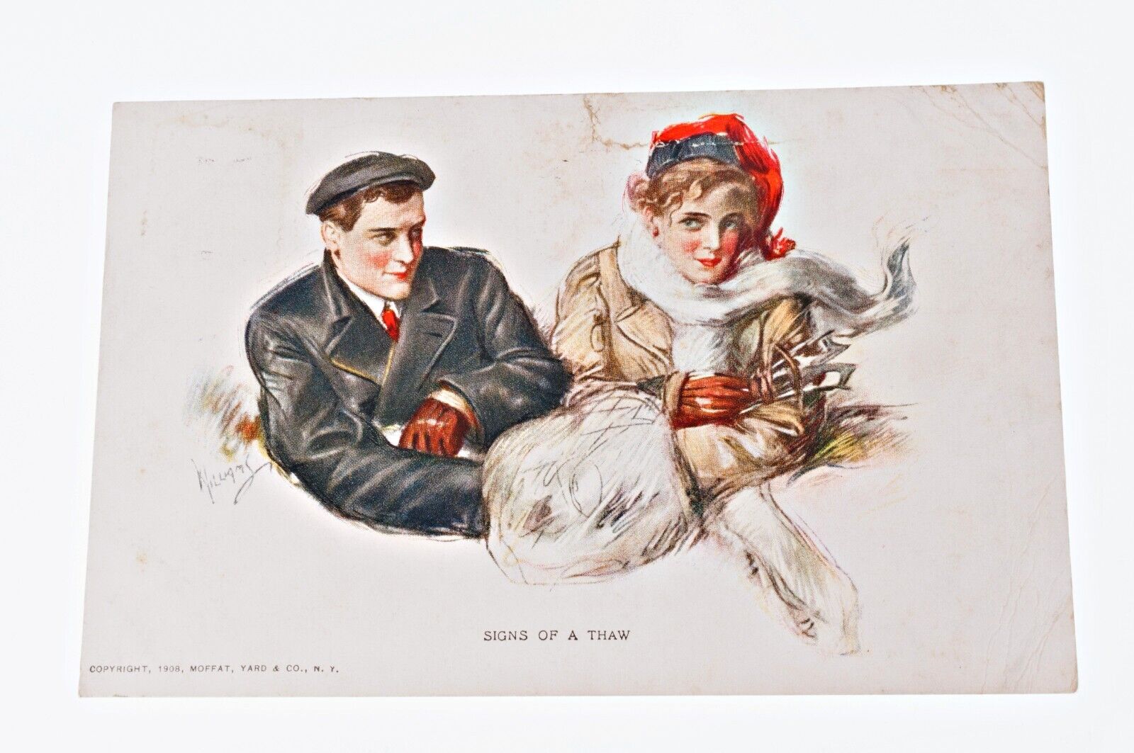 Moffat 1908 Postcard Man And Woman Romantic Winter Signs Of A Thaw