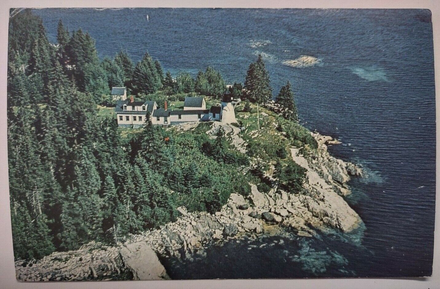 Burnt Island Maine Lighthouse Boothbay Harbor Region Chrome Postcard 1973