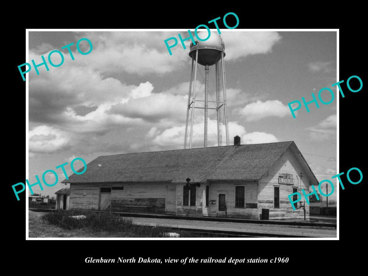 OLD POSTCARD SIZE PHOTO OF GLENBURN NORTH DAKOTA RAILROAD DEPOT STATION c1960