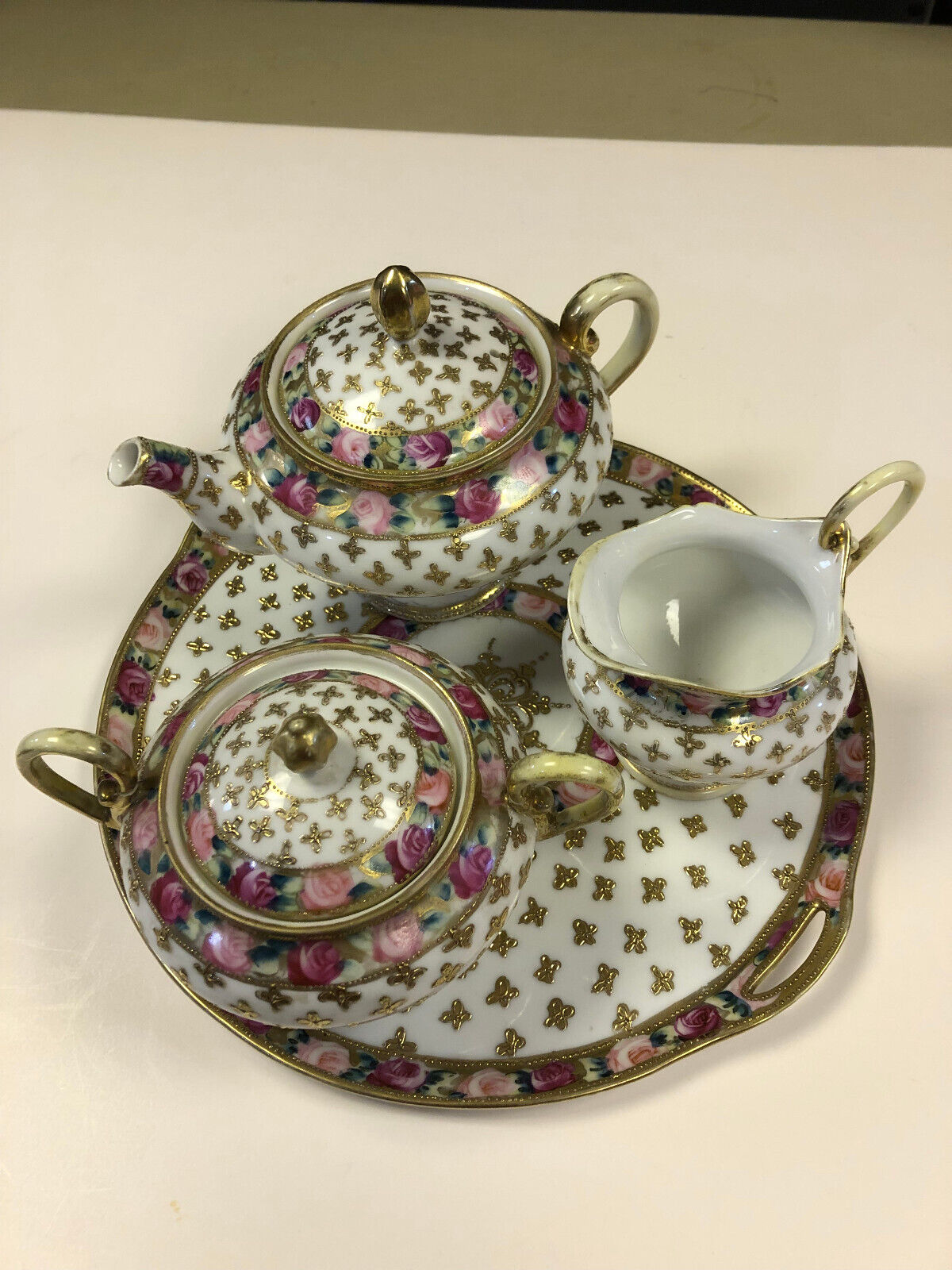Antique Nippon Maple Leaf Porcelain Tray and Tea Set