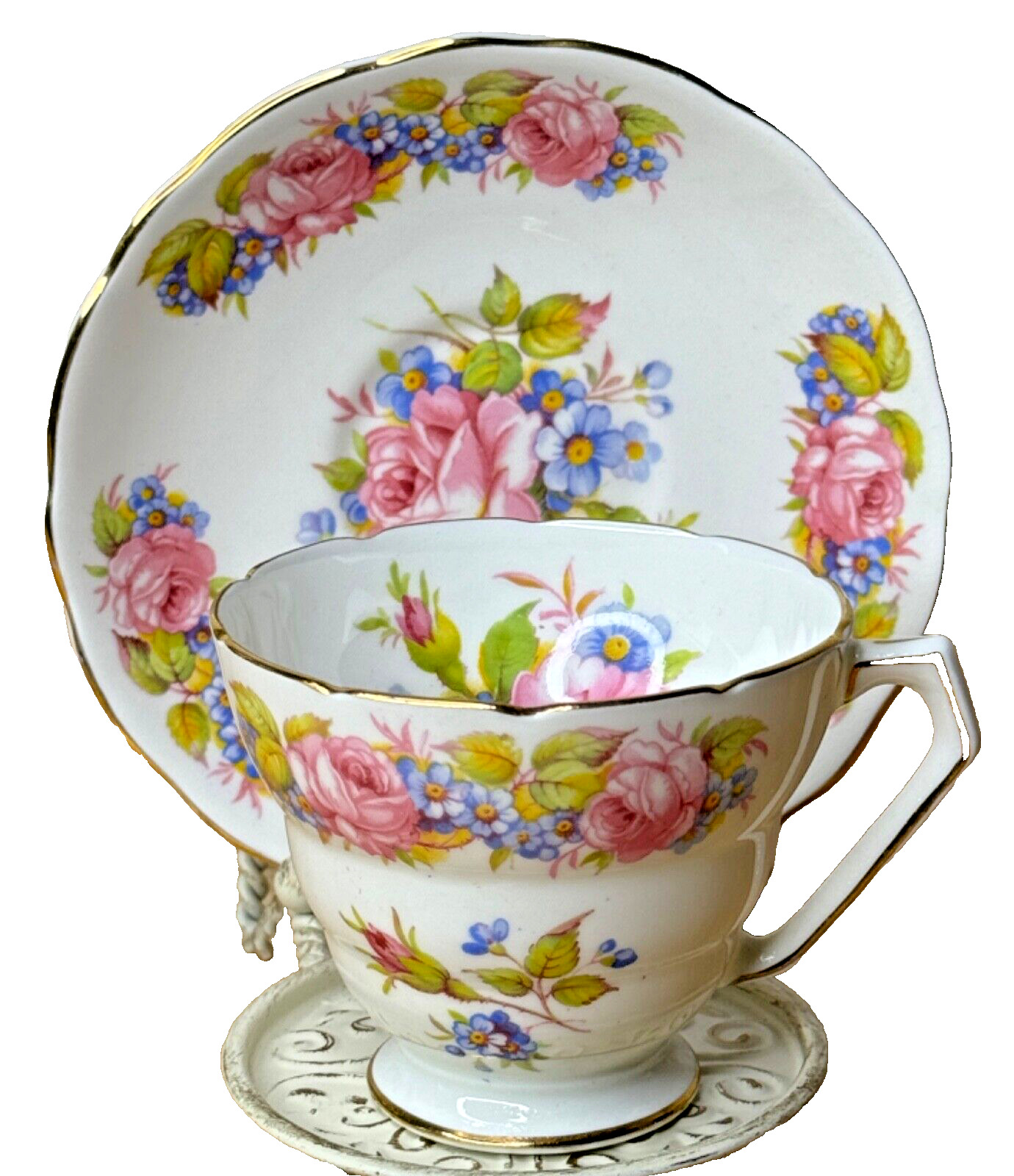 RADFORD\'S Bone China Tea Cup and Saucer - Rose Pattern - England 1940s