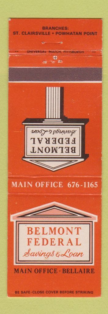 Matchbook Cover - Belmont Federal Savings Loan Bellaire St Clairsville OH
