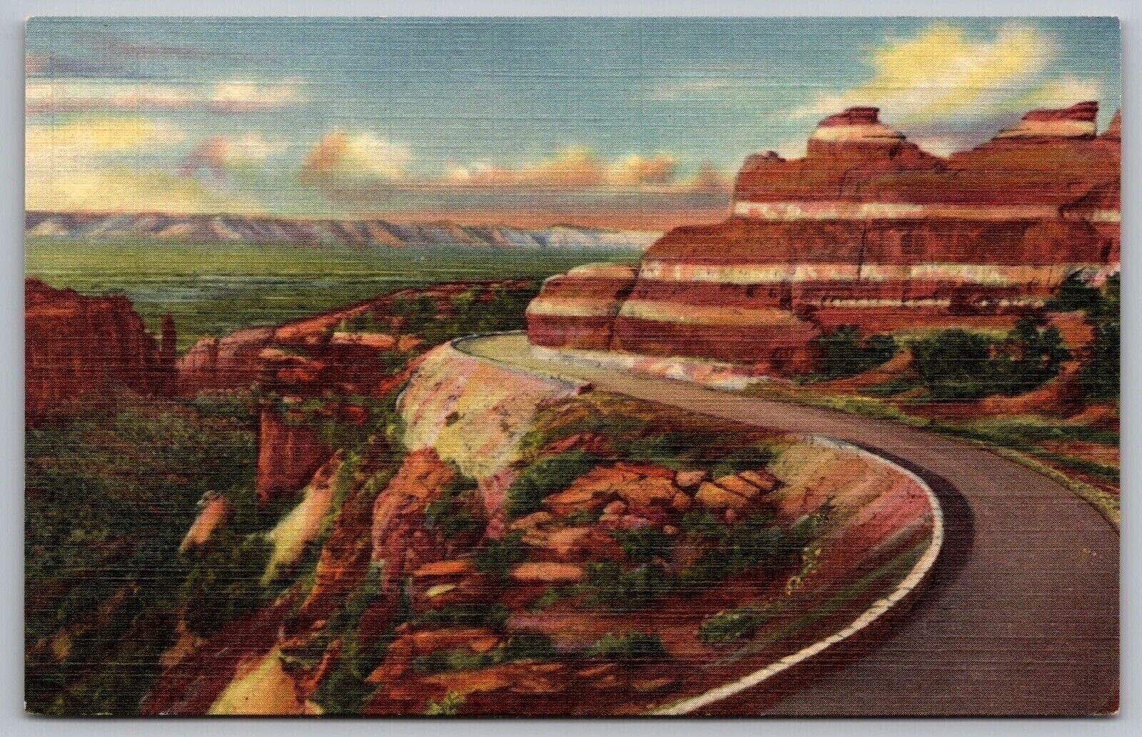 Colorado National Monument Rim Drive Scenic Mountain Roadway Linen Postcard