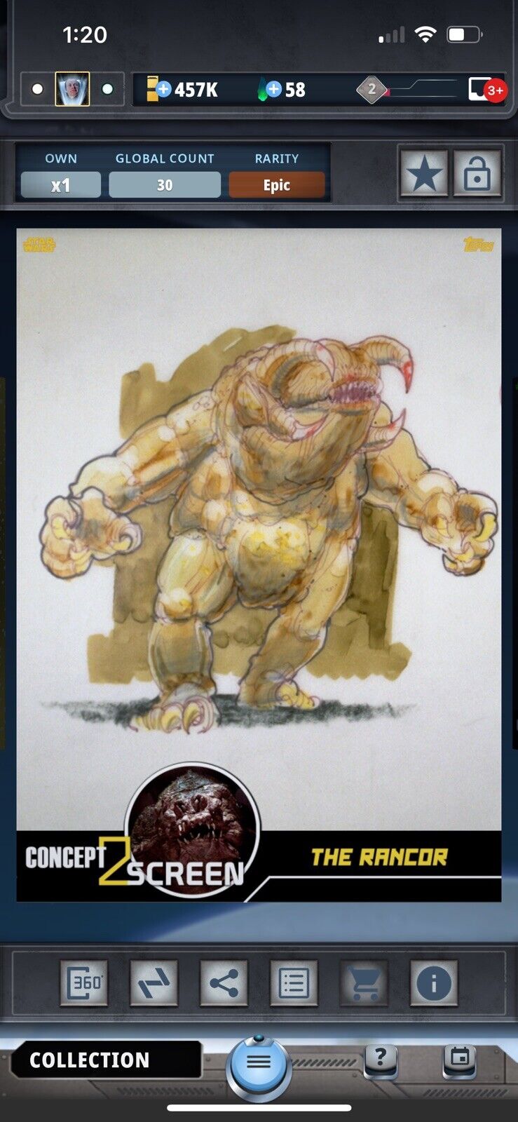Topps Star Wars Card Trader 2018 Concept To Screen Epic Gold The Rancor 30cc
