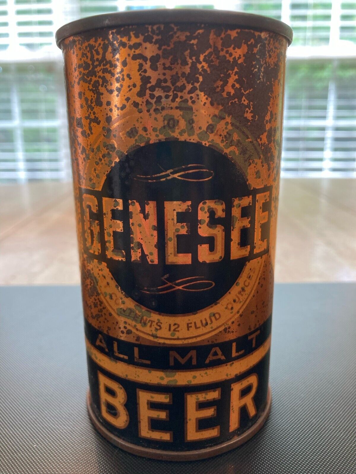 Genesee (All Malt) Beer, OI IRTP FT TO, Good Empty Can, Humidity Spotting