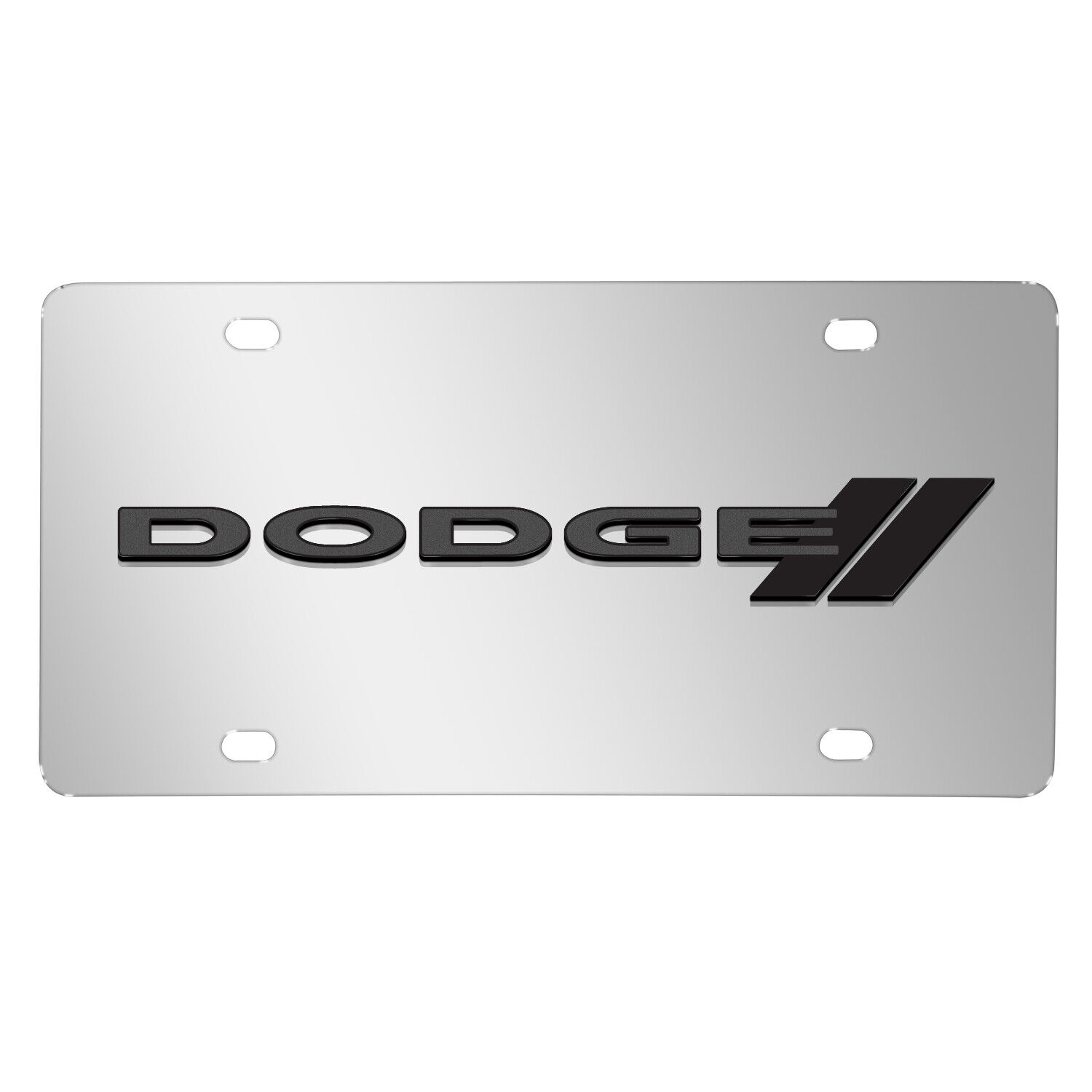Dodge 3D Dark Gray Logo on Mirror Chrome Stainless Steel License Plate