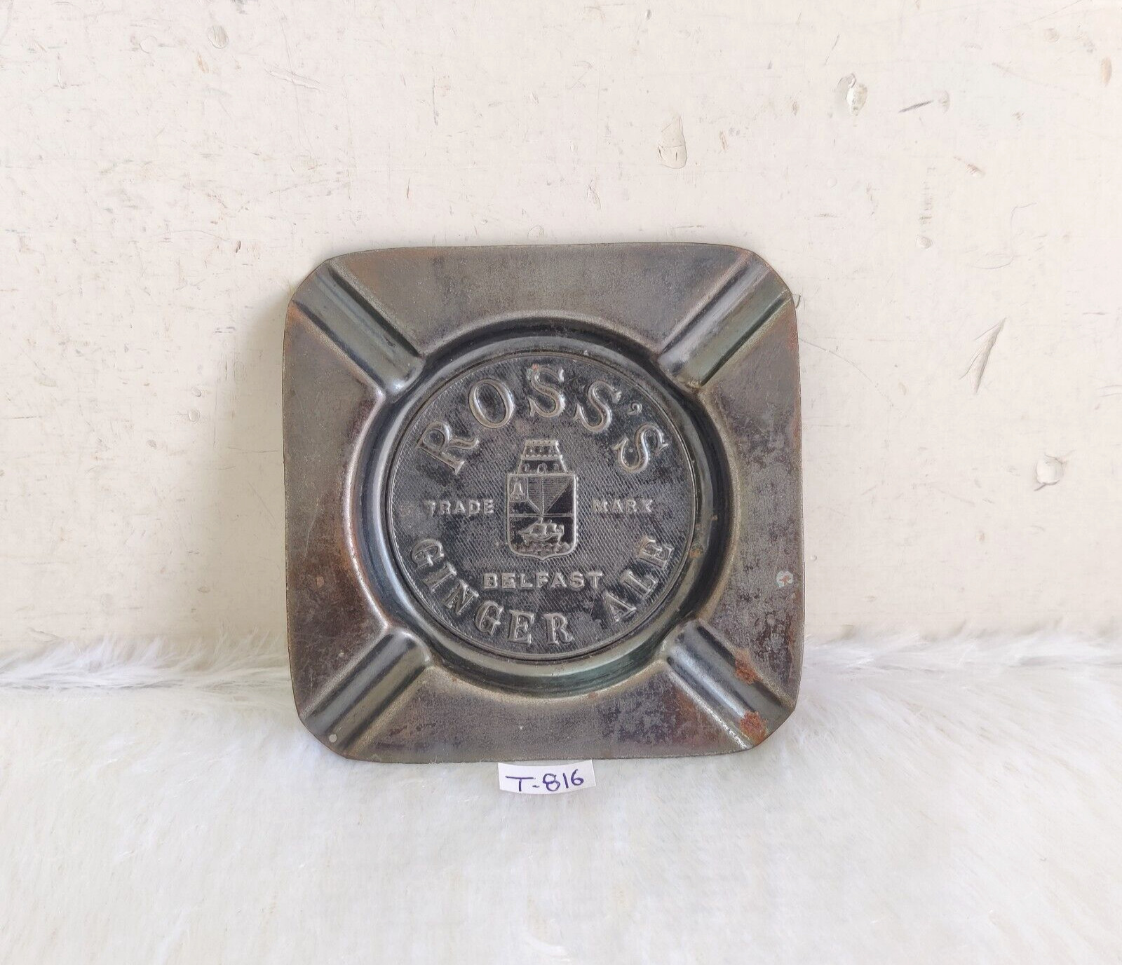 Vintage Ross's Belfast Ginger Ale Advertising Brass Ashtray Decorative Prop T816
