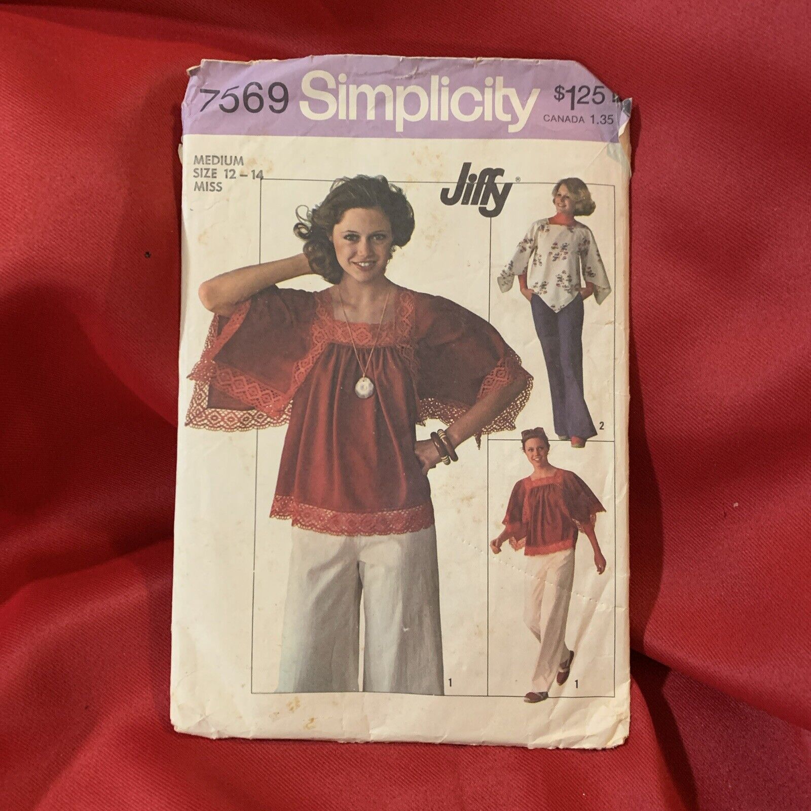 Vtg 70s Simplicity 7569 ANGEL-SLEEVE SHIRT HANDKERCHIEF HEM Sewing Pattern Woman