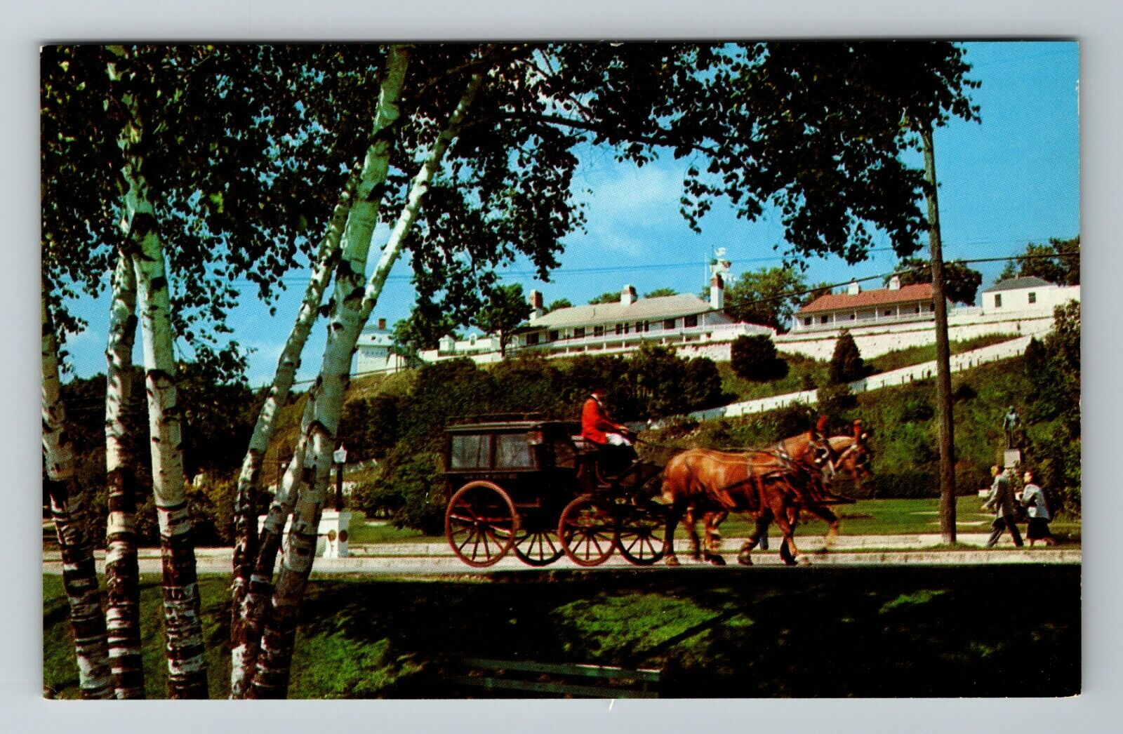 Mackinac Island MI-Michigan, Covered Wagon, Island Taxi Vintage Postcard