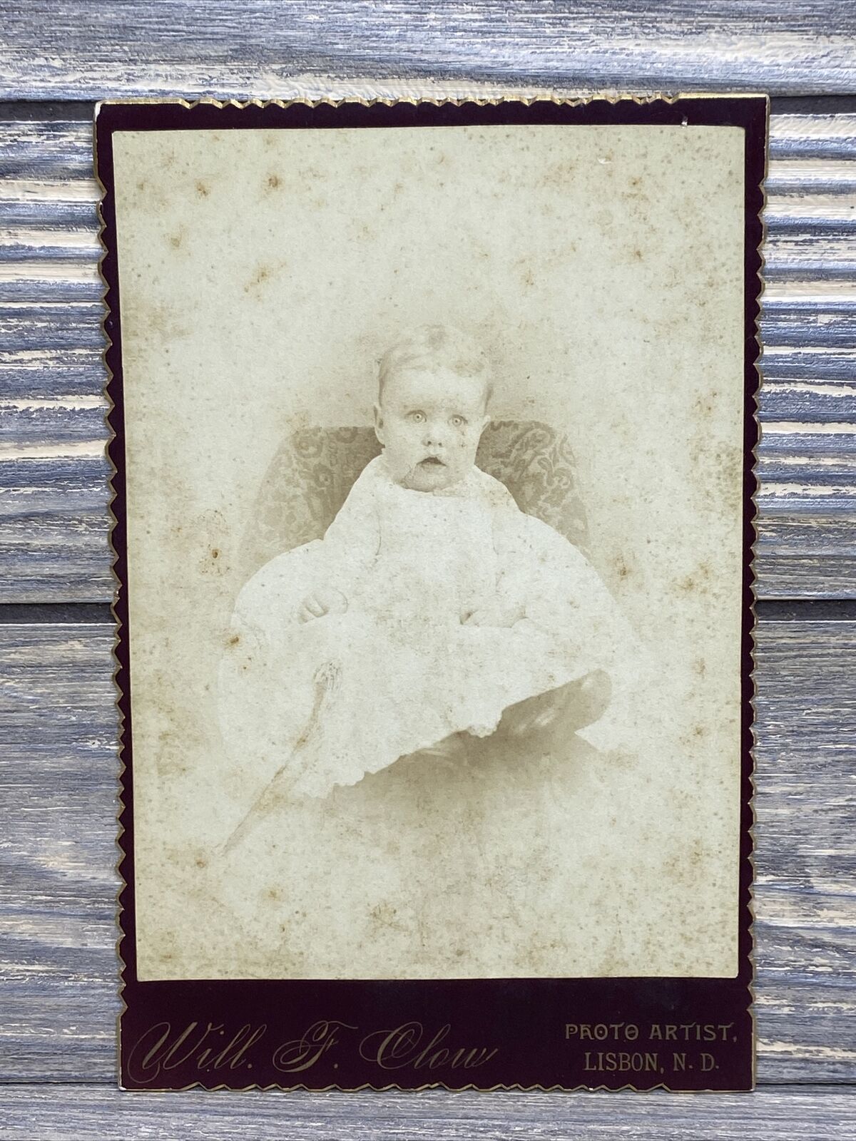 Vintage Will F Chow Photo Artist Lisbon North Dakota Baby White Dress 