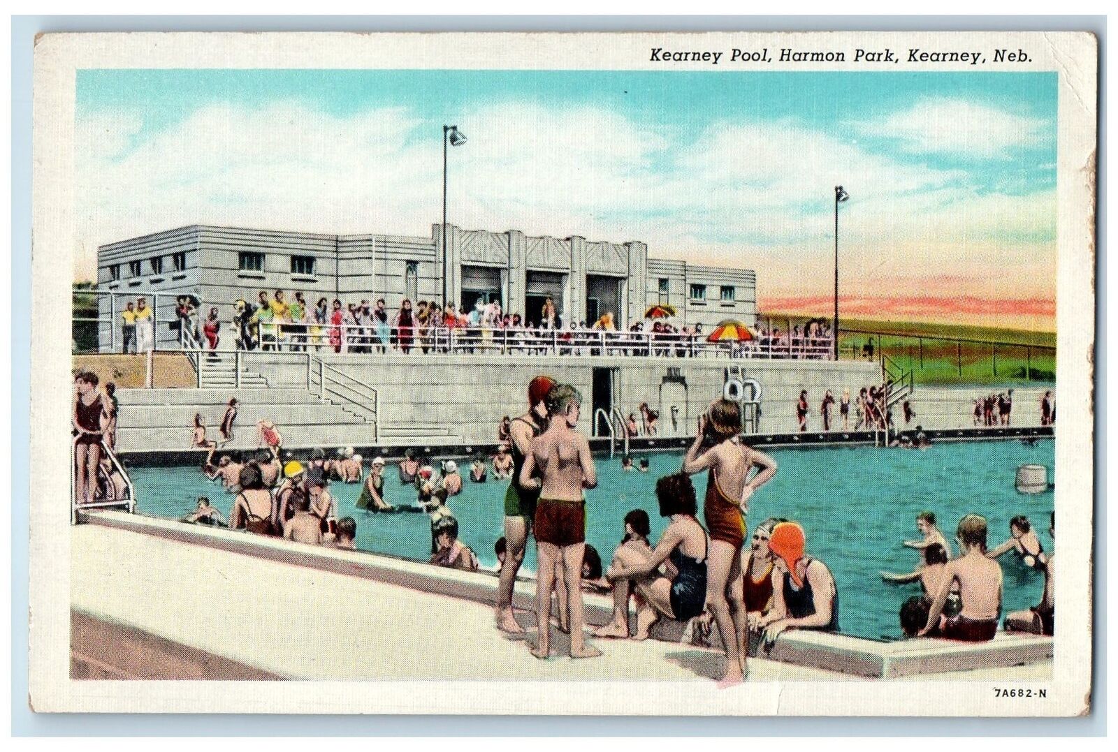 c1940s Kearney Pool Bathing Harmon Park Kearney Nebraska NE Unposted Postcard