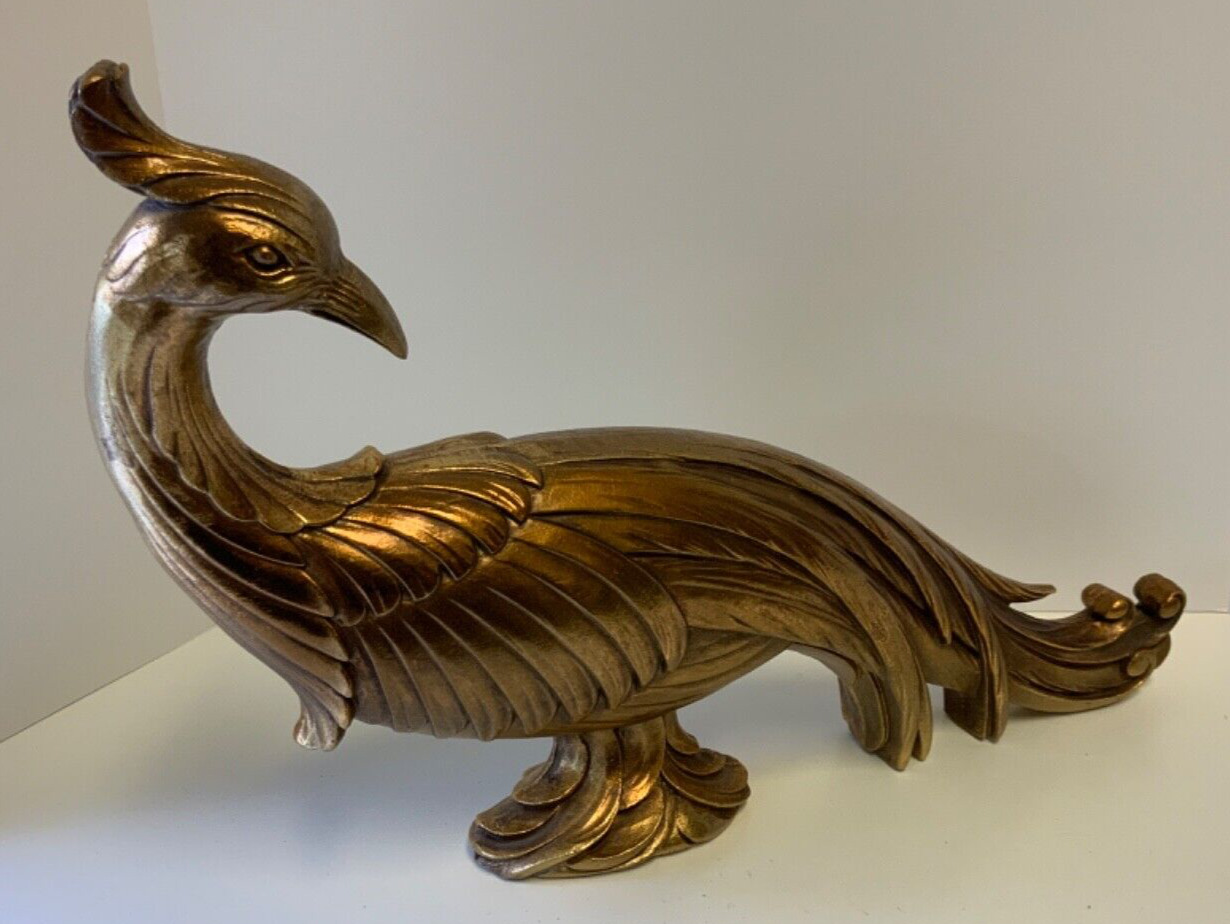 Vintage Mid Century SYROCO Gold Peacock Bird Statue Figure