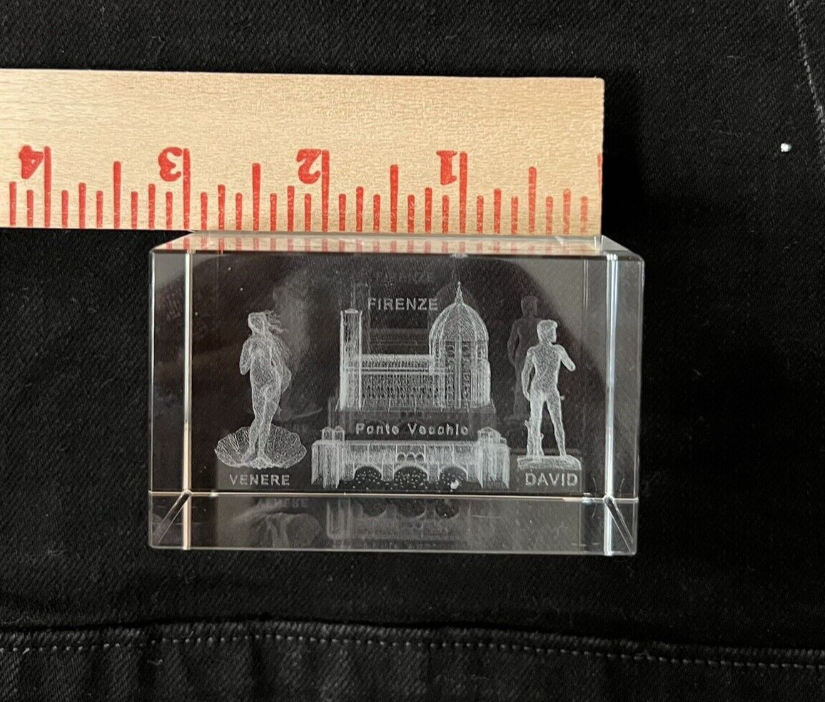 Ponte Vecchio Firenze Italy 3D Laser Etched Crystal Souvenir Paperweight David