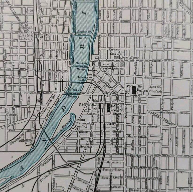 Vintage 1899 GRAND RAPIDS MICHIGAN Map 11x14