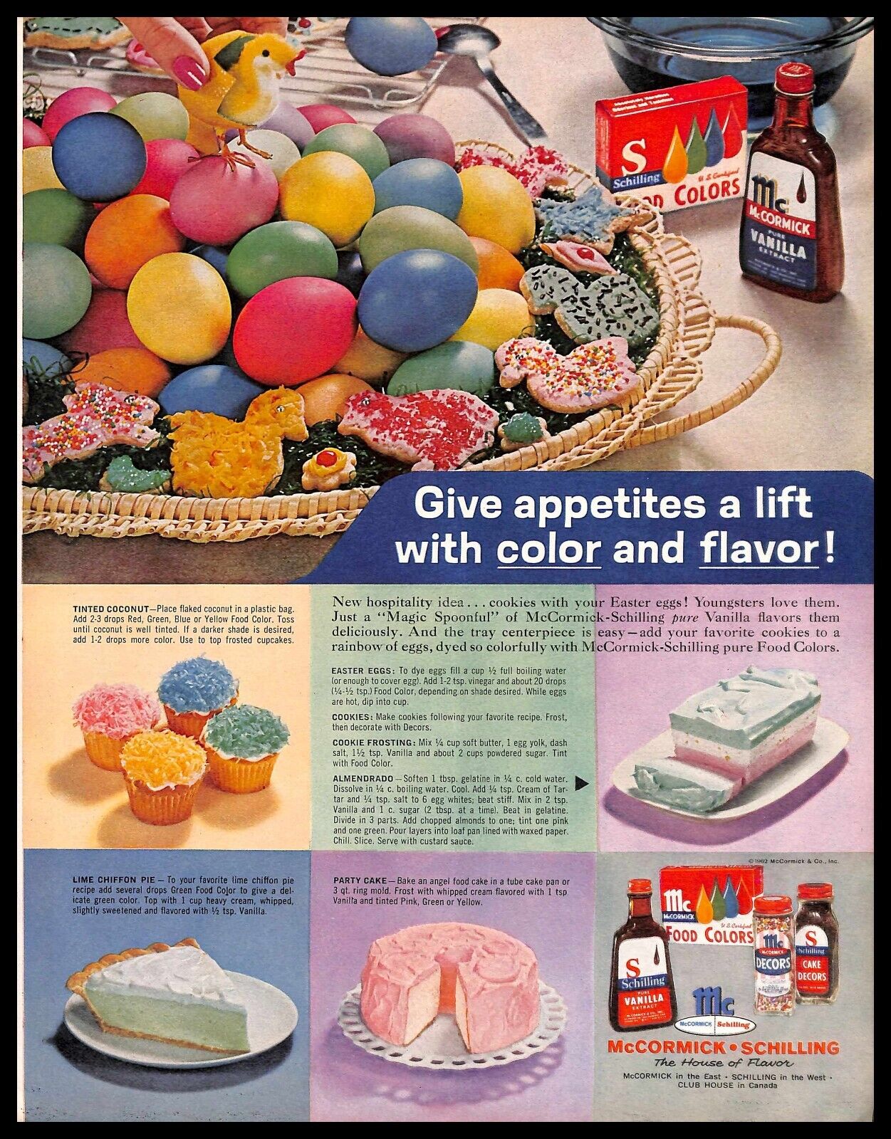 1962 McCormick Schilling Food Colors Vintage PRINT AD Easter Treats Recipes