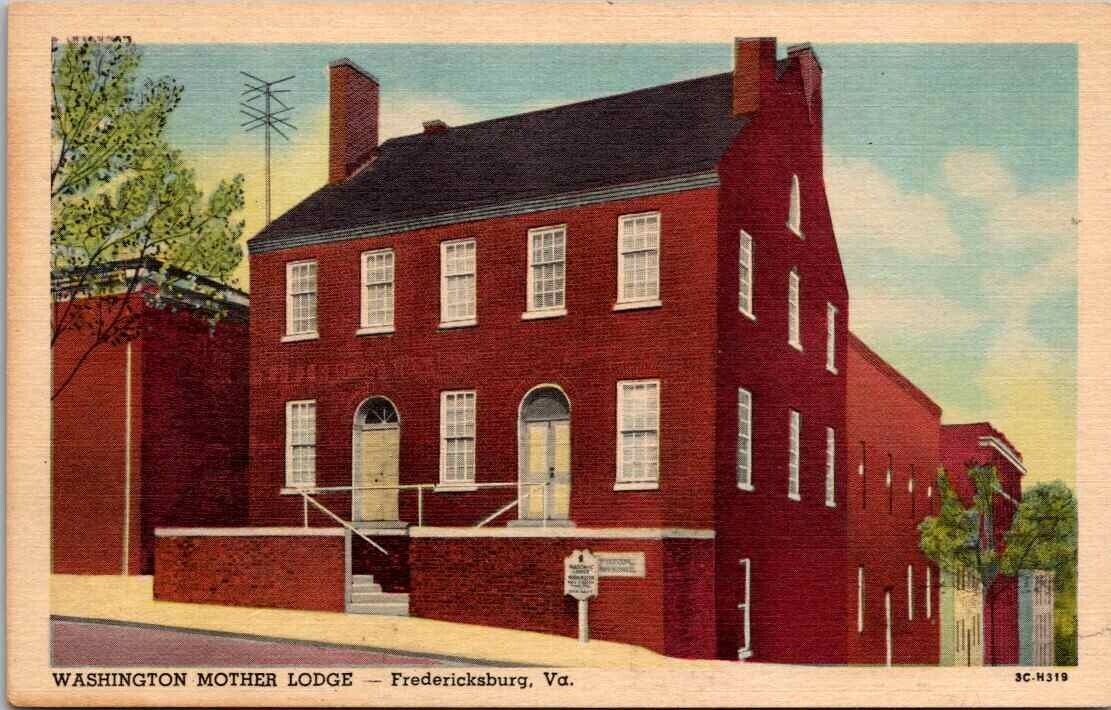 Postcard Washington Mother Lodge Masonic Fredericksburg VA
