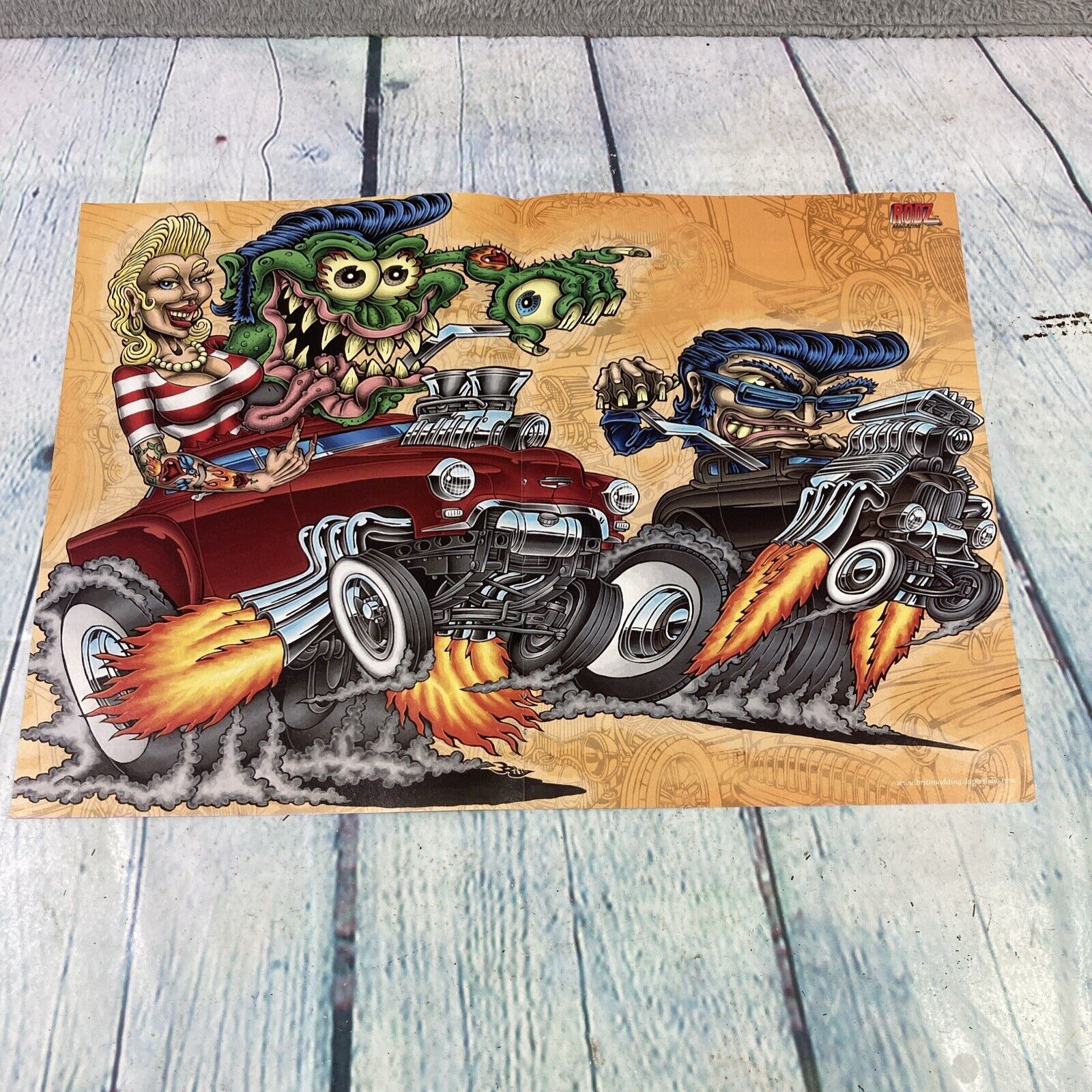 2014 Print Ad / Poster Hot Rod Cars Cartoon Promo Art Centerfold Garage Pin Up