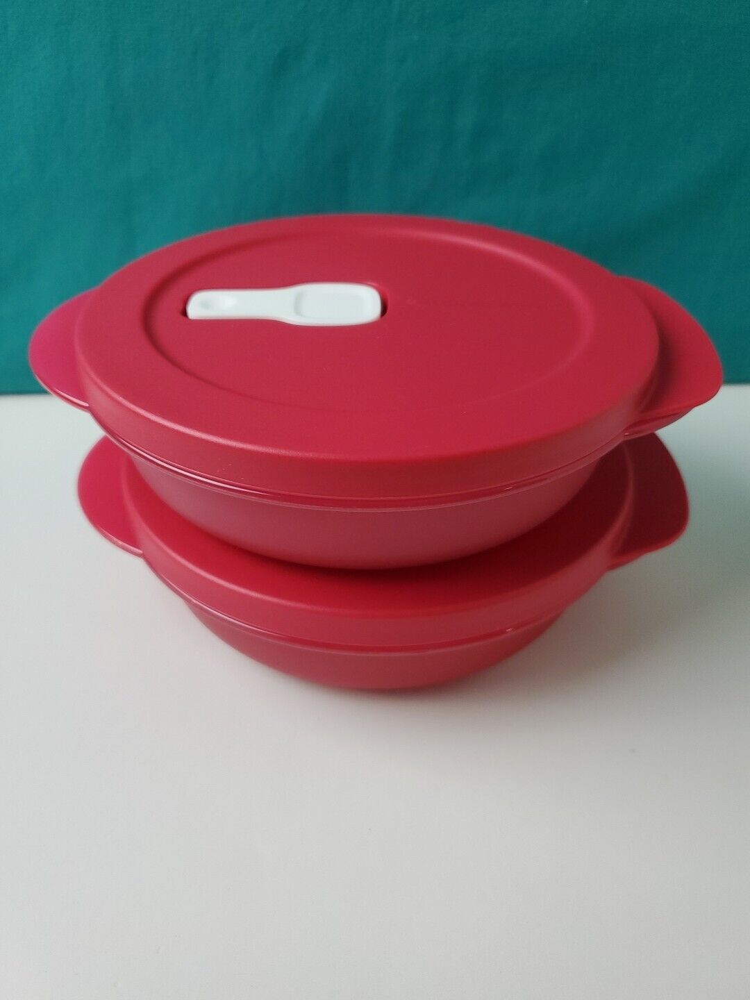 Tupperware CrystalWave Microwave PLUS 1.5 Cup 390 ml Round Bowl Red Set Of 2