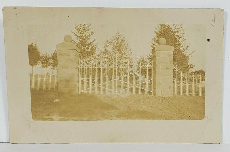 Reinholds Pennsylvania RPPC Entrance Gates to Cemetery 1912 Ephrata Postcard O14