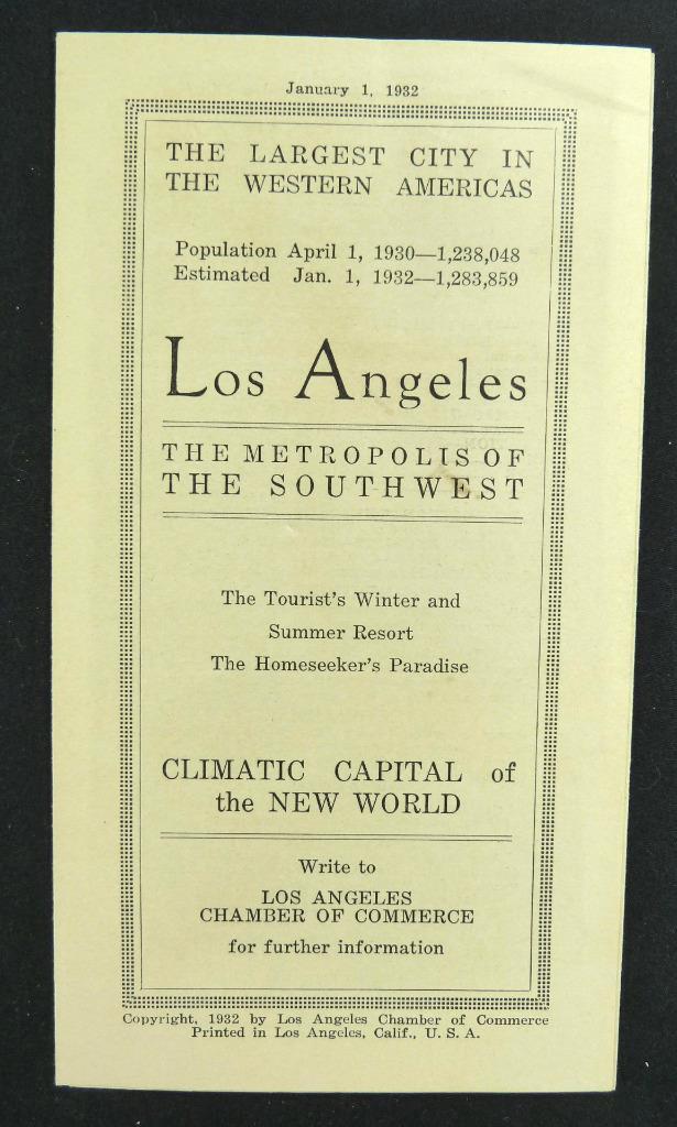 Vintage 1932 Los Angeles City Information Brochure Chamber Commerce