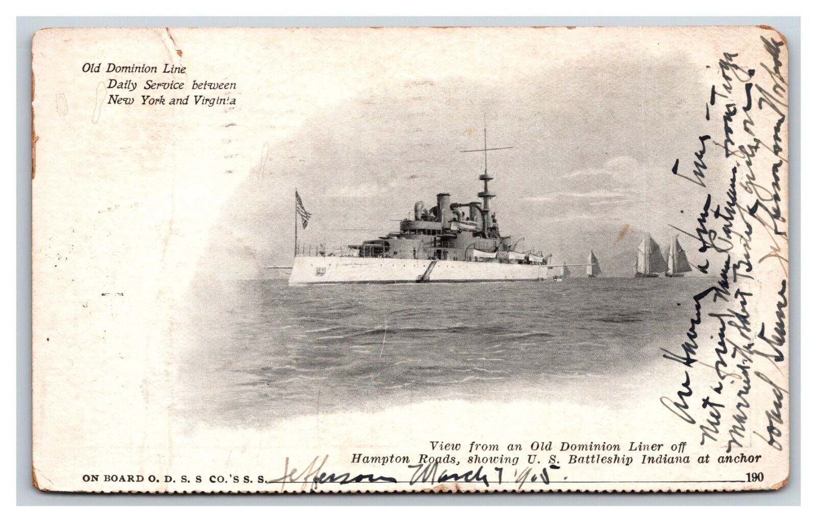 Battleship Indiana At Anchor 1905 Dominion Line UDB Postcard H18