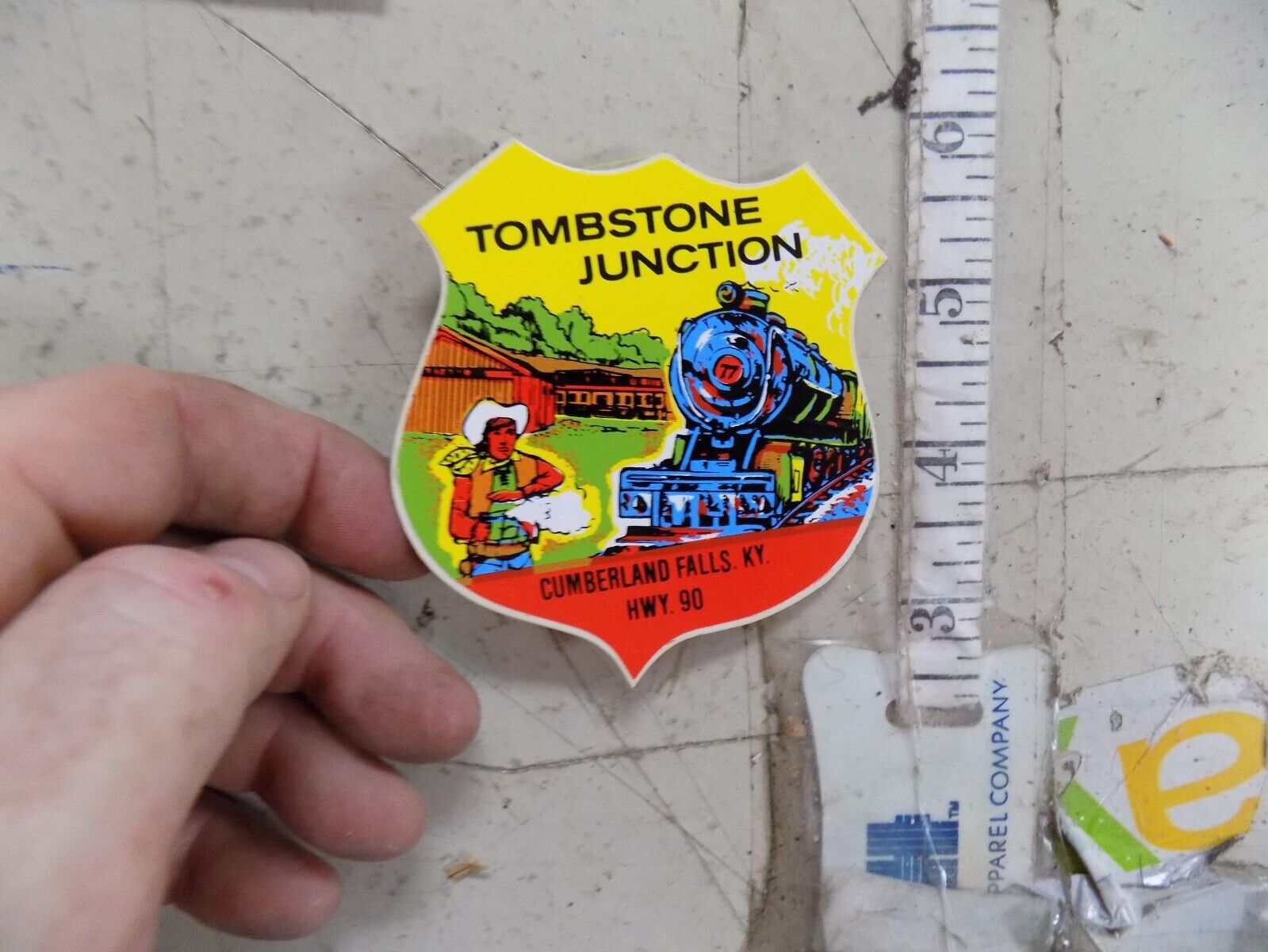 Vintage sticker unused Tombstone Junction Cumberland falls Kentucky KY badge sha