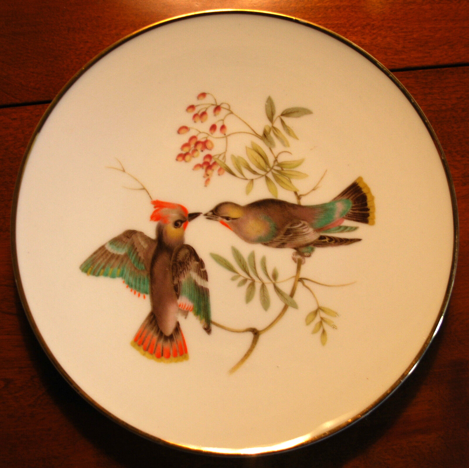 Vintage DEBRA Germany Bavarian Porcelain Plate Bird/Foliage #4 Gold Trim LOVELY