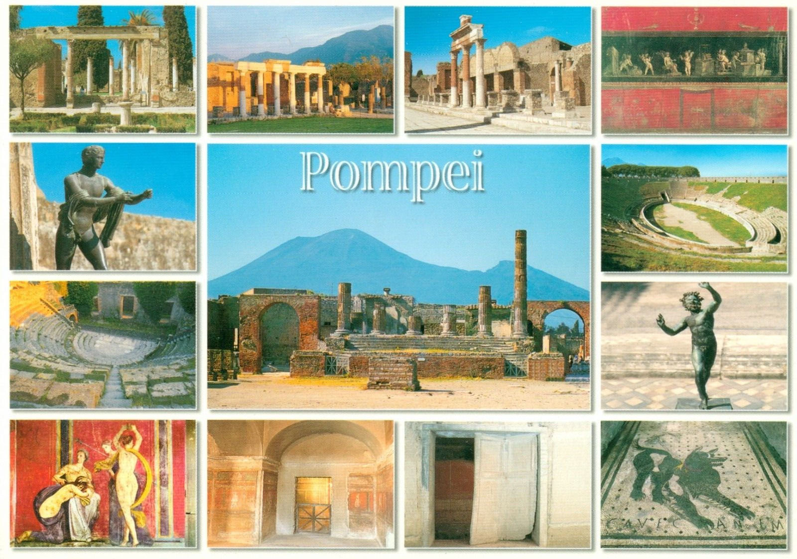 Postcard Pompei Italy Multiview European Ancient Ruins Statues