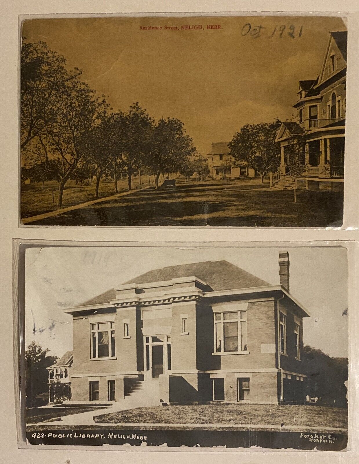 2 Post Cards Neligh Nebraska Residence St Library 1919 Antelope County
