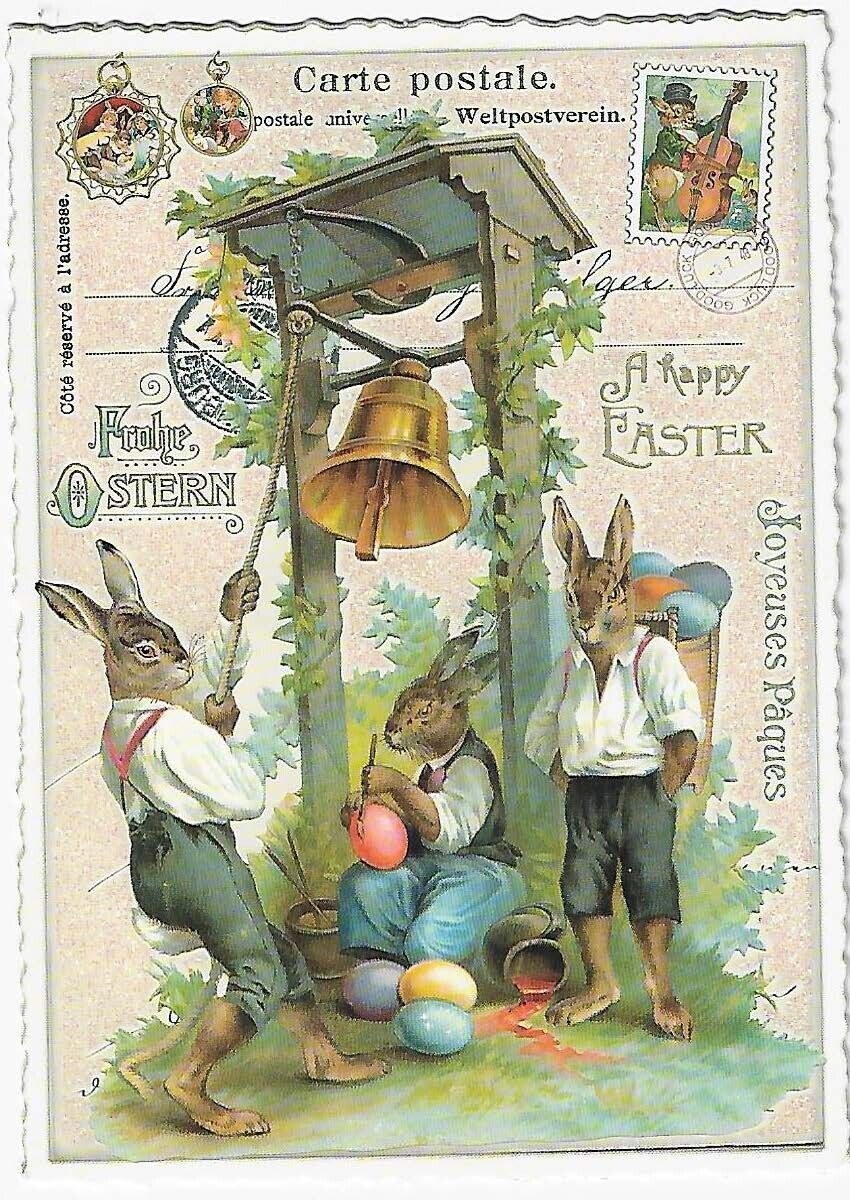 Postcard Glitter Tausendschoen Rabbits Ringing Bell Postcrossing