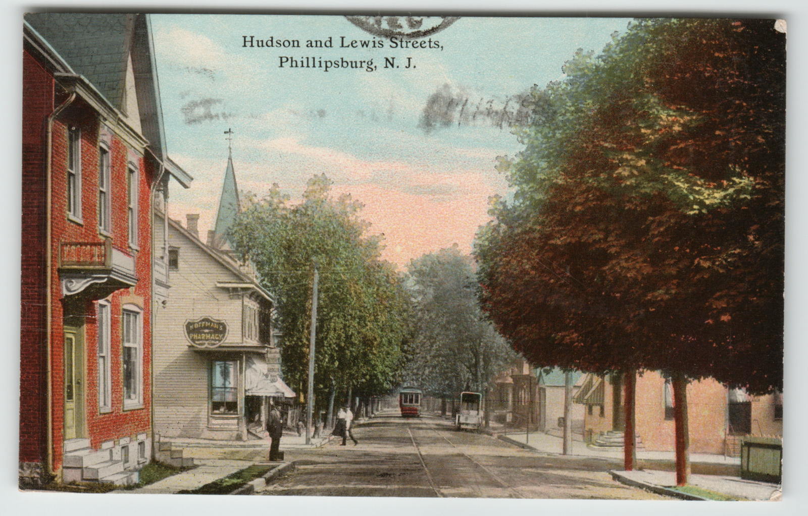 Postcard Street View Hudson and Lewis Streets in Phillipsburg, NJ