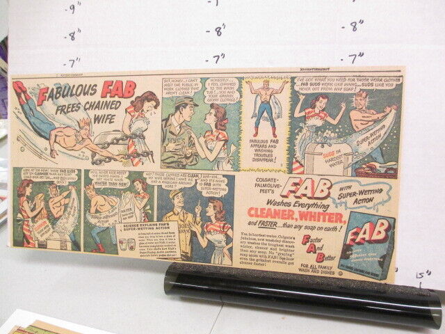 newspaper ad 1940s FAB laundry detergent soap caped superhero comic CHAINED WIFE