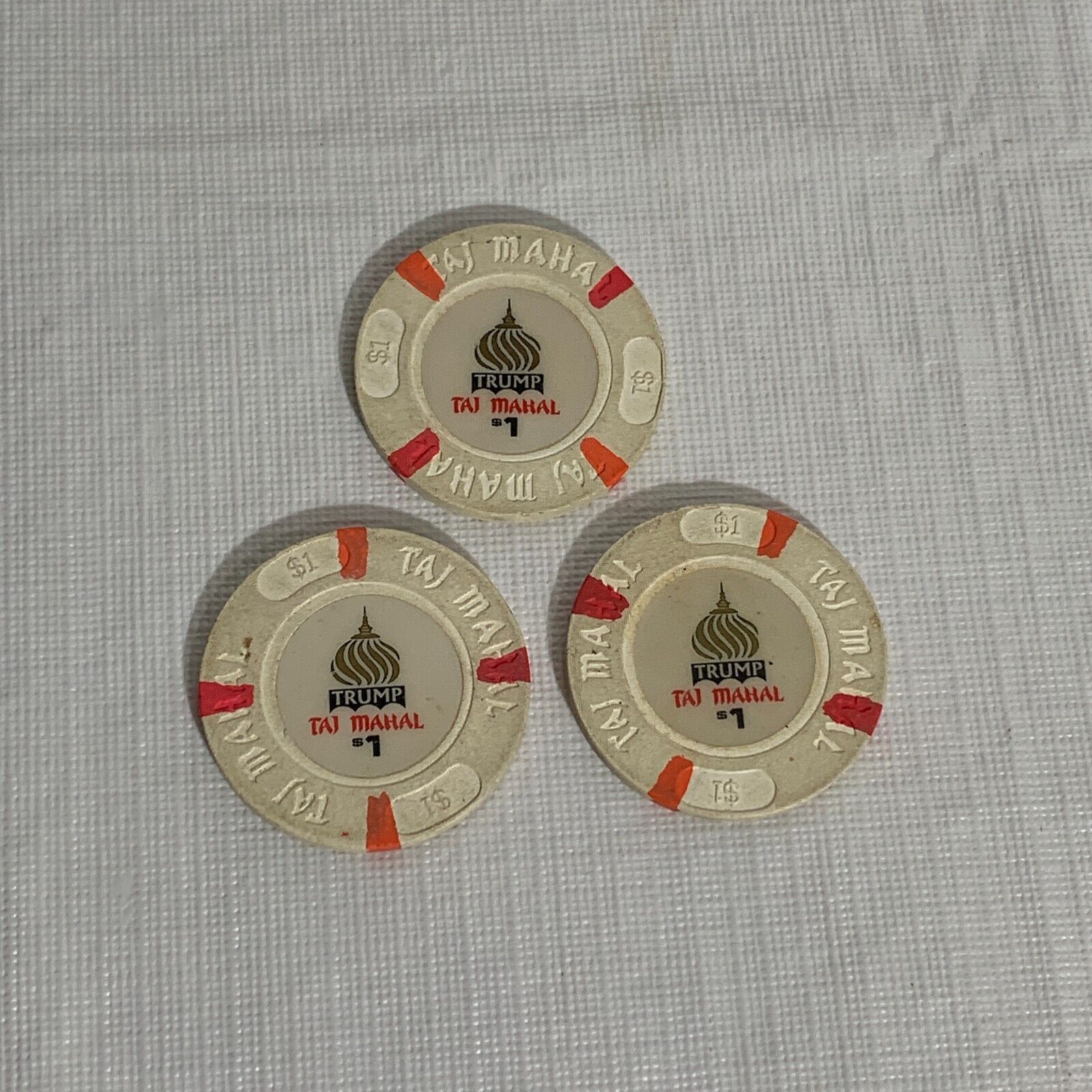 Three (3) Trump Taj Mahal Casino Chips Atlantic City New Jersey $1 Chips