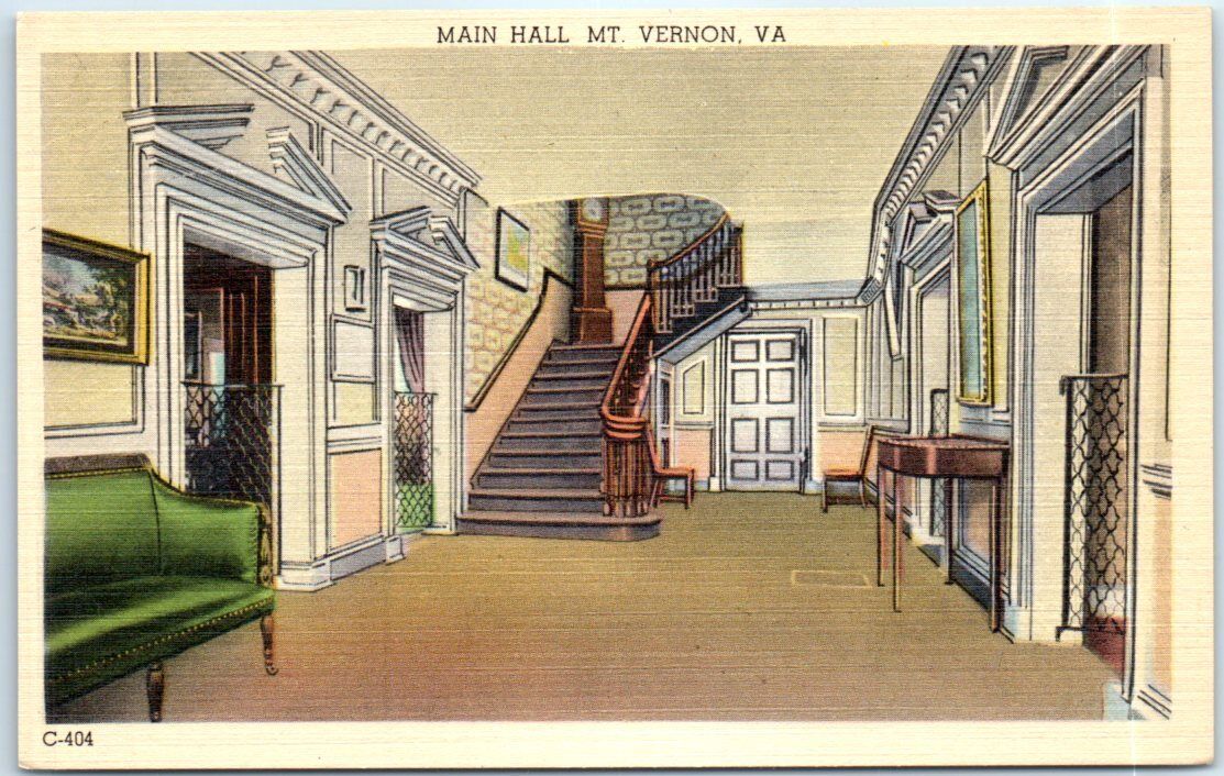 Postcard - Main Hall - Mount Vernon, Virginia