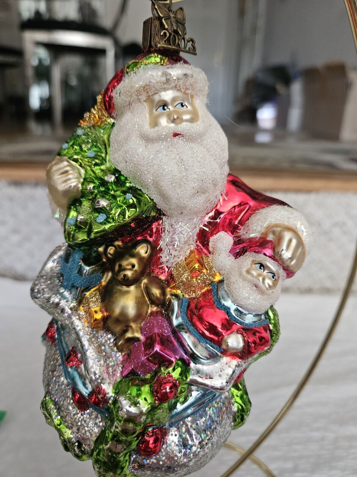 Neiman Marcus Blown Glass Santa 2003 Christmas Tree Ornament With Tag Broken