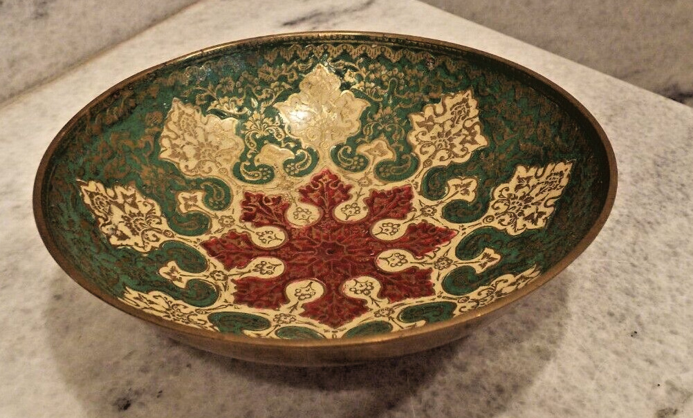 Small Vintage Cloisonne Enamel on Brass Bowl Dish